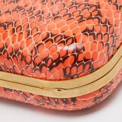 Pre Owned Alexander McQueen Orange/Black Watersnake Leather Skull Knuckle Box Clutch
