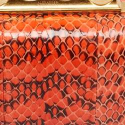 Pre Owned Alexander McQueen Orange/Black Watersnake Leather Skull Knuckle Box Clutch