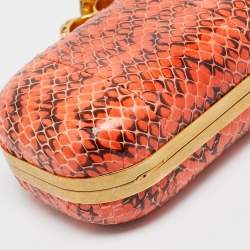 Pre Owned Alexander McQueen Orange/Black Watersnake Leather Skull Knuckle Box Clutch