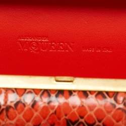 Pre Owned Alexander McQueen Orange/Black Watersnake Leather Skull Knuckle Box Clutch