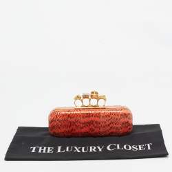 Pre Owned Alexander McQueen Orange/Black Watersnake Leather Skull Knuckle Box Clutch