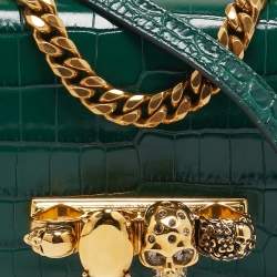 Alexander McQueen Green Croc Embossed Leather Skull Ring Shoulder Bag