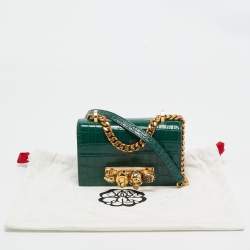 Alexander McQueen Green Croc Embossed Leather Skull Ring Shoulder Bag