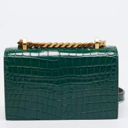 Alexander McQueen Green Croc Embossed Leather Skull Ring Shoulder Bag