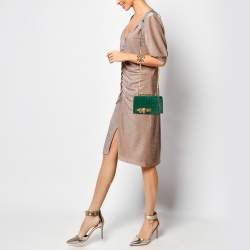 Alexander McQueen Green Croc Embossed Leather Skull Ring Shoulder Bag