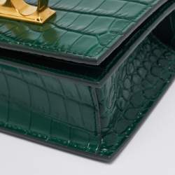 Alexander McQueen Green Croc Embossed Leather Skull Ring Shoulder Bag