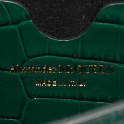 Alexander McQueen Green Croc Embossed Leather Skull Ring Shoulder Bag