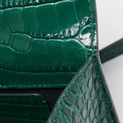 Alexander McQueen Green Croc Embossed Leather Skull Ring Shoulder Bag