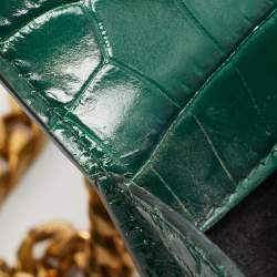 Alexander McQueen Green Croc Embossed Leather Skull Ring Shoulder Bag