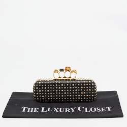 Alexander McQueen Black Studded Leather Skull Knuckle Box Clutch