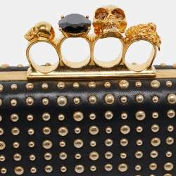 Alexander McQueen Black Studded Leather Skull Knuckle Box Clutch