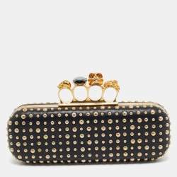 Alexander McQueen Black Studded Leather Skull Knuckle Box Clutch