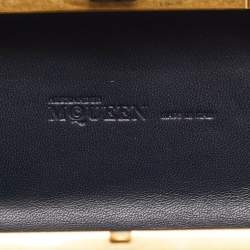 Pre Owned Alexander McQueen Navy Blue Textured Suede Studded Skull Clutch