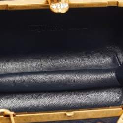 Pre Owned Alexander McQueen Navy Blue Textured Suede Studded Skull Clutch