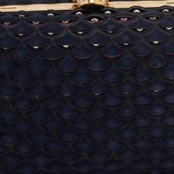 Pre Owned Alexander McQueen Navy Blue Textured Suede Studded Skull Clutch
