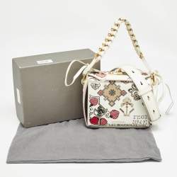 Pre Owned Alexander McQueen White/Multicolor Embroidered Leather Box 16 Shoulder Bag