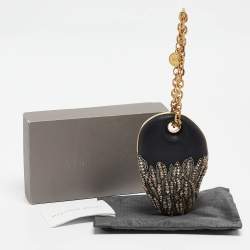 Pre Owned Alexander McQueen Black Leather Embellished Clam Chain Clutch