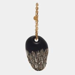 Pre Owned Alexander McQueen Black Leather Embellished Clam Chain Clutch