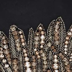 Pre Owned Alexander McQueen Black Leather Embellished Clam Chain Clutch