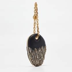 Pre Owned Alexander McQueen Black Leather Embellished Clam Chain Clutch
