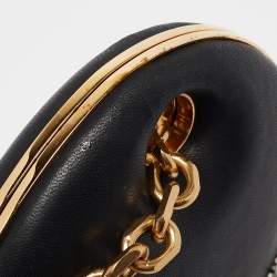 Pre Owned Alexander McQueen Black Leather Embellished Clam Chain Clutch