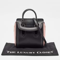 Alexander McQueen Black/Pink Leather and Croc Embossed Detail Small Heroine Top Handle Bag