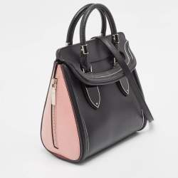 Alexander McQueen Black/Pink Leather and Croc Embossed Detail Small Heroine Top Handle Bag