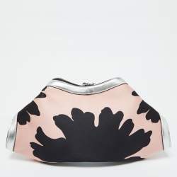 Alexander McQueen Black/Pink Satin and Leather Medium Floral De Manta Clutch