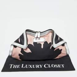 Alexander McQueen Black/Pink Satin and Leather Medium Floral De Manta Clutch