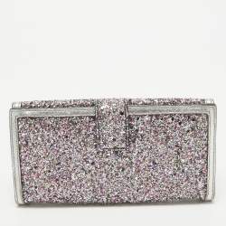 Alexander McQueen Silver Glitter and Leather Skull Continental Wallet