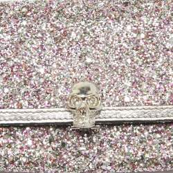 Alexander McQueen Silver Glitter and Leather Skull Continental Wallet