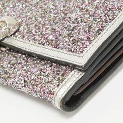 Alexander McQueen Silver Glitter and Leather Skull Continental Wallet