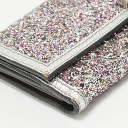 Alexander McQueen Silver Glitter and Leather Skull Continental Wallet