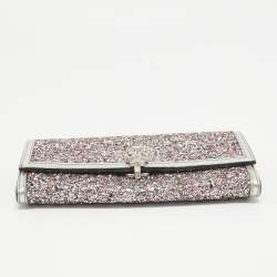 Alexander McQueen Silver Glitter and Leather Skull Continental Wallet