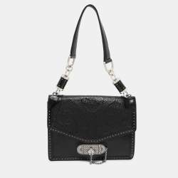 Alexander McQueen Black Embossed Patent Leather Top Handle Bag