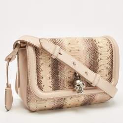 Alexander McQueen Blush Pink Python and Leather Skull Flap Bag