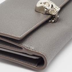 Alexander McQueen Grey Leather Skull Crystals French Wallet