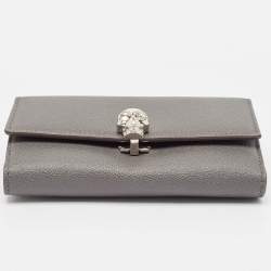 Alexander McQueen Grey Leather Skull Crystals French Wallet