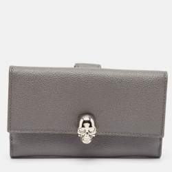 Alexander McQueen Grey Leather Skull Crystals French Wallet