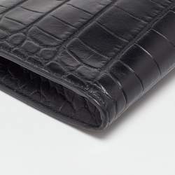 Pre Owned Alexander McQueen Black Croc Embossed Leather Skull Knuckle Clutch