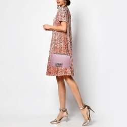 Pre Owned Alexander McQueen Pink Croc Embossed Leather Knuckle Flap Shoulder Bag