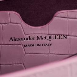 Pre Owned Alexander McQueen Pink Croc Embossed Leather Knuckle Flap Shoulder Bag