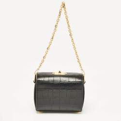 Alexander McQueen Black Croc Embossed Leather Box Shoulder Bag