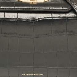 Alexander McQueen Black Croc Embossed Leather Box Shoulder Bag