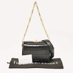 Alexander McQueen Black Croc Embossed Leather Box Shoulder Bag