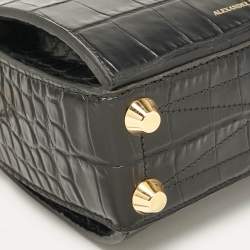 Alexander McQueen Black Croc Embossed Leather Box Shoulder Bag