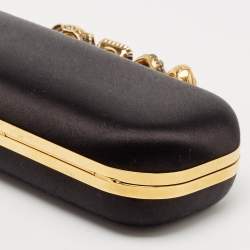 Pre Owned Alexander McQueen Black Satin Crystal Knuckle Duster Clutch