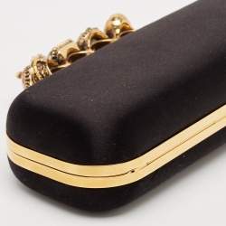 Pre Owned Alexander McQueen Black Satin Crystal Knuckle Duster Clutch
