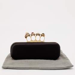Pre Owned Alexander McQueen Black Satin Crystal Knuckle Duster Clutch