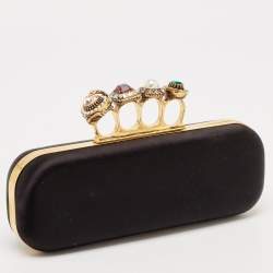 Pre Owned Alexander McQueen Black Satin Crystal Knuckle Duster Clutch